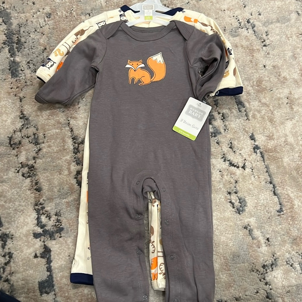 NWT Hudson Baby Set of 3 Union Suits (6-9M)